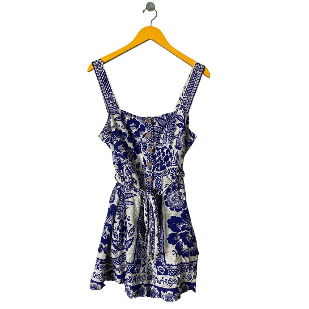 FARM Rio Blue and White Floral Print Romper